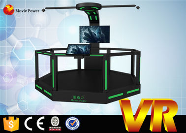 वर्चुअल रियलिटी उपकरण स्टैंडिंग में शूटिंग गेम के साथ एचटीसी VIVE हेडसेट 9 डी वीआर सिम्युलेटर