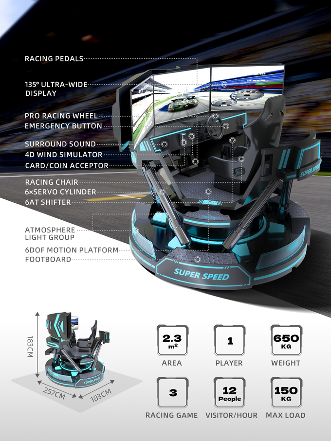 वीआर 3-स्क्रीन कार रेसिंग वर्चुअल रियलिटी सिम्युलेटर 6-डॉफ ब्लैक कार रेसिंग गेम मशीन 5 डी कार ड्राइविंग आर्केड फॉर मॉल 1