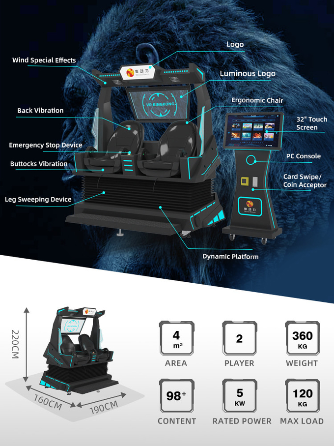 9 डी वीआर सिनेमा 2 सीट रोलर कोस्टर वीआर कुर्सी आर्केड 4 डी 8 डी 9 डी आभासी वास्तविकता सिम्युलेटर वीआर शूटिंग के साथ गेम मशीन 1