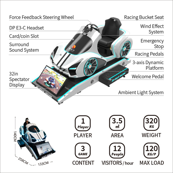 मोशन प्लेटफॉर्म वीआर रेसिंग गेम मशीन के साथ 9डी वर्चुअल रियलिटी कार ड्राइविंग सिम्युलेटर कॉकपिट 4