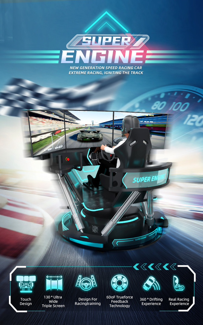 5.0KW F1 कार रेसिंग सिम्युलेटर ड्राइविंग गेम मशीन 6 Dof मोशन प्लेटफॉर्म 3 स्क्रीन के साथ 0
