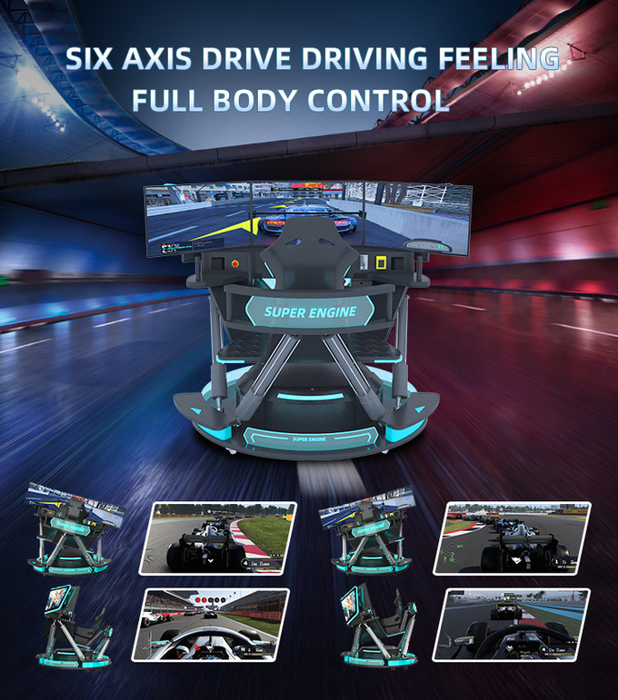 6dof मोशन हाइड्रोलिक रेसिंग सिम्युलेटर रेसिंग कार आर्केड गेम मशीन कार ड्राइविंग सिम्युलेटर 3 स्क्रीन के साथ 3