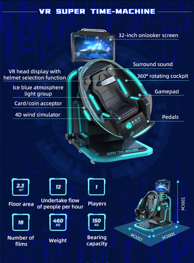 वाणिज्यिक आभासी वास्तविकता सिम्युलेटर 9डी वीआर सुपर टाइम मशीन फ्लाई गेम उपकरण 4